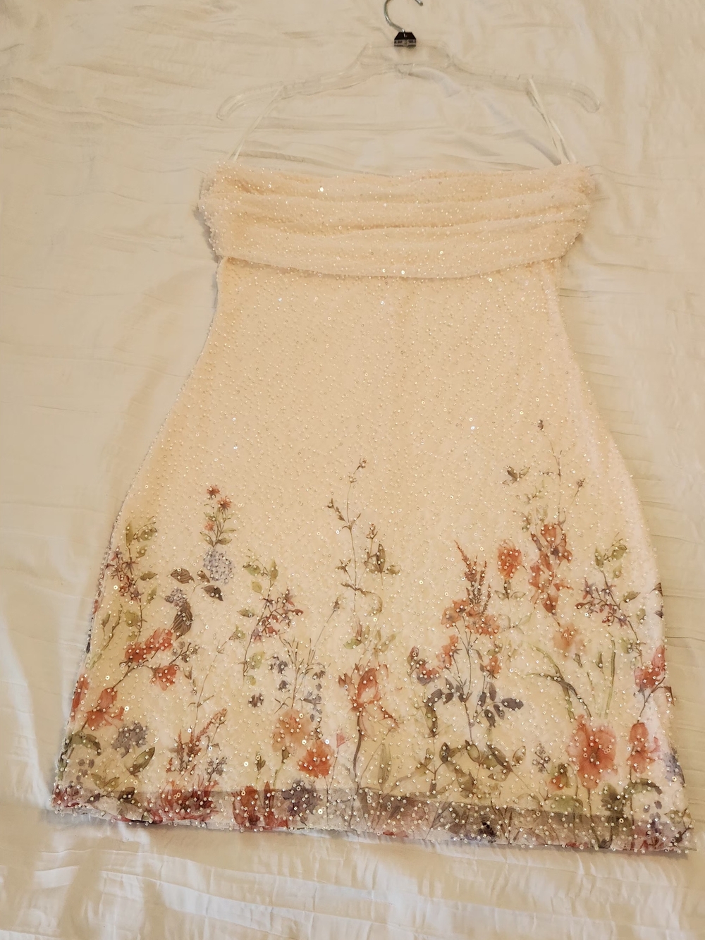 Windsor Strapless Cream Floral Beaded Cocktail Dress